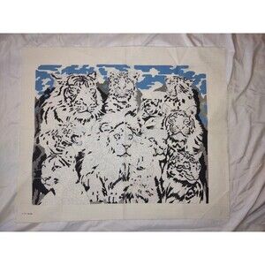 19.5"X 16" Lions & Tigers Vintage Needlepoint Printed Canvas ONLY Crewel